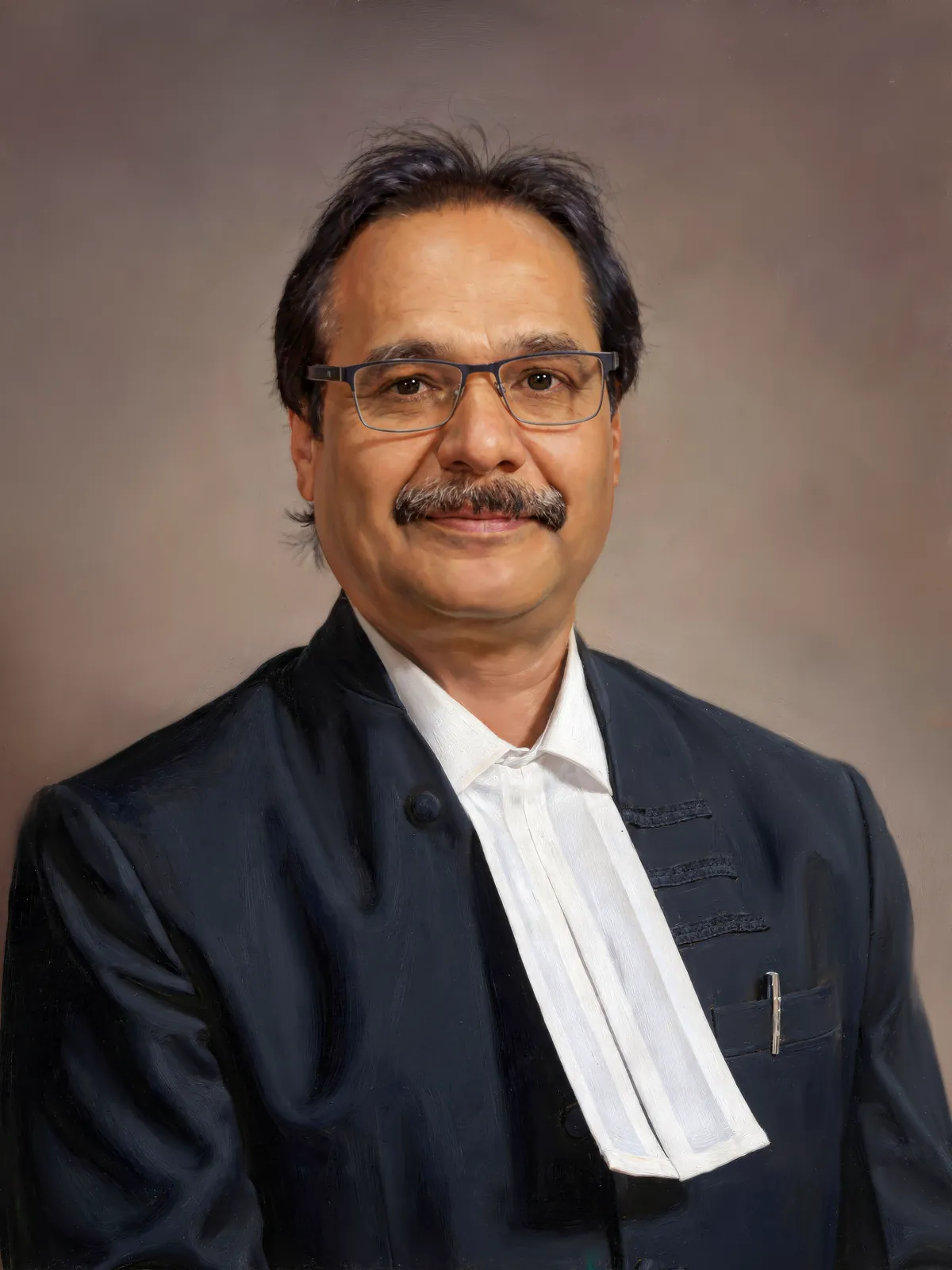 Digitally hand-painted portrait of an advocate in court robes