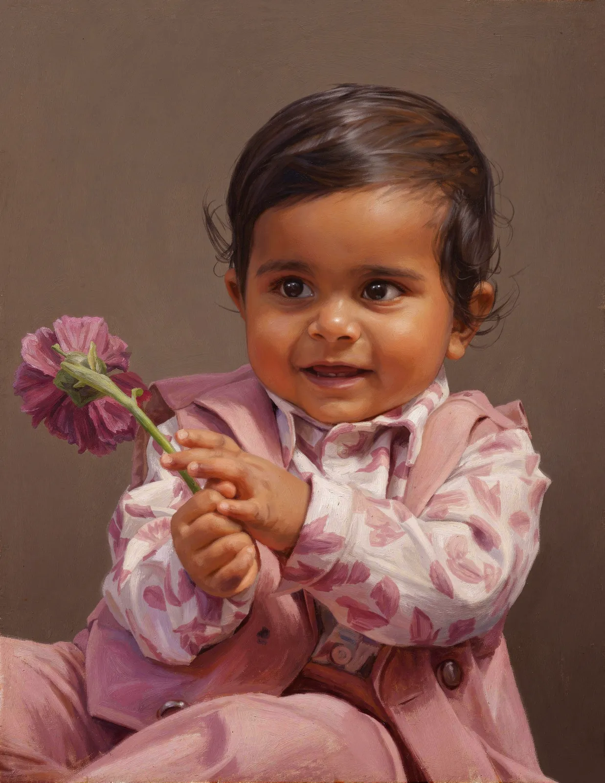Digitally hand-painted portrait of a toddler holding a flower, Glow Arts Hyderabad