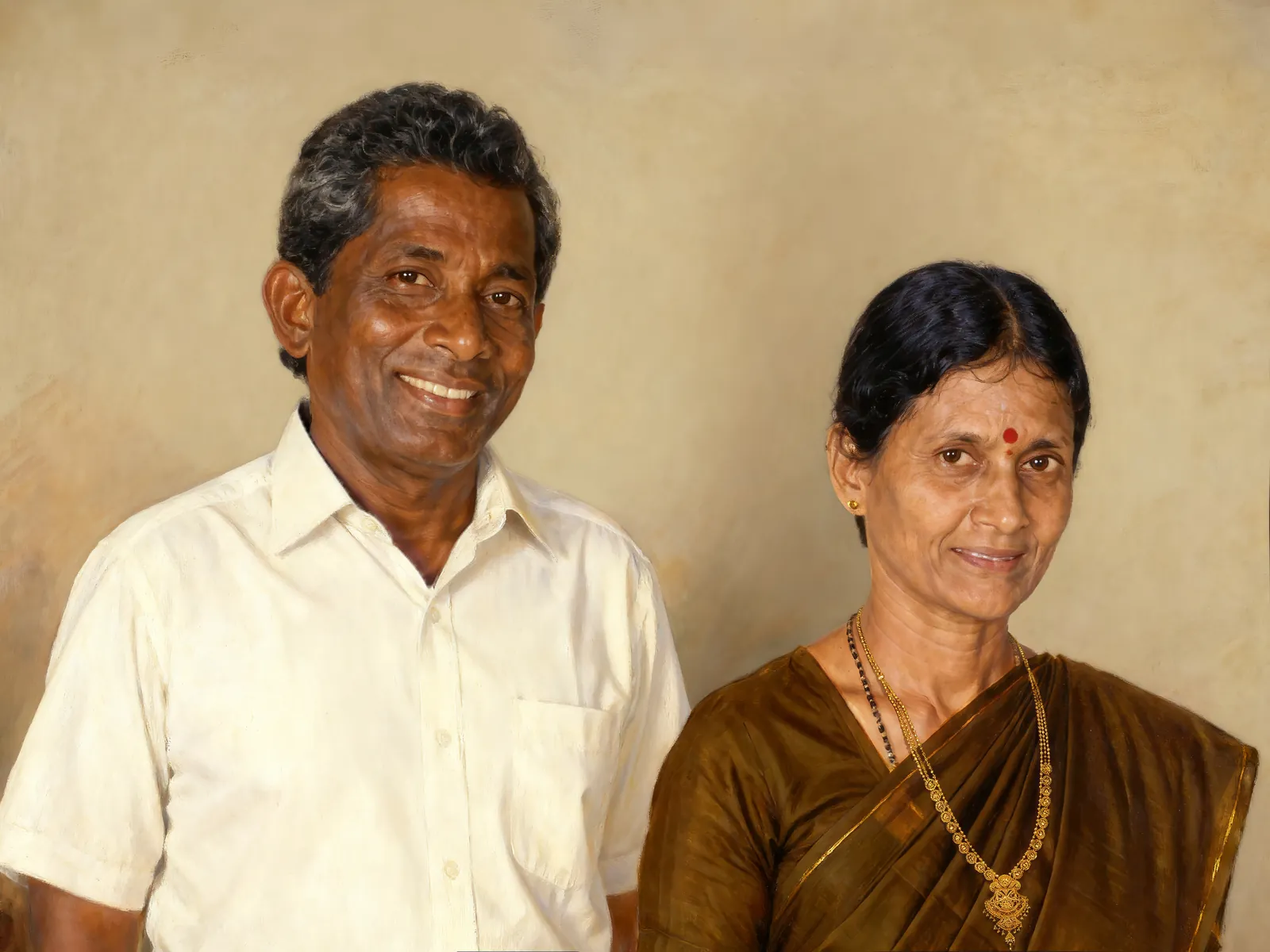Digitally hand-painted portrait of an elderly couple